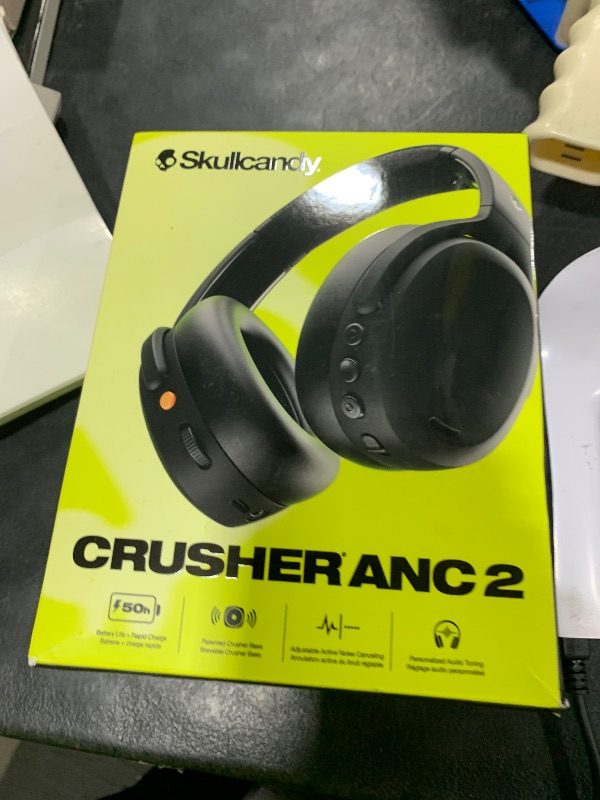 Photo 1 of Skullcandy Crusher ANC 2 Wireless Over-Ear Bluetooth Headphones with Multi-Sensory Bass, Active Noise Cancelling, Up to 60 Hours Battery, Microphone for iPhone Android - True Black