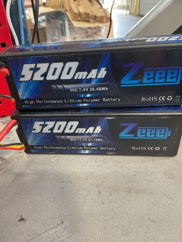 View 1 of **USED, UNKNOWN IF MISSING PARTS**
Zeee 3S Lipo Battery 5200mAh 11.1V 80C EC3 Plug (1 Pack) and 7.4v 50c