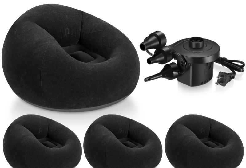 View 1 of ***3 ONLY ***Realspring Inflatable Bean Bag Chair, Air Pump,Black PACK OF 3