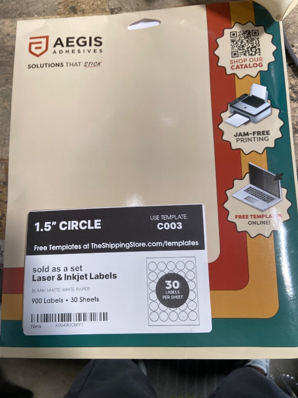 Photo 1 of 1.5" Circle Labels for Laser & Inkjet, Spartan Industrial Template C003