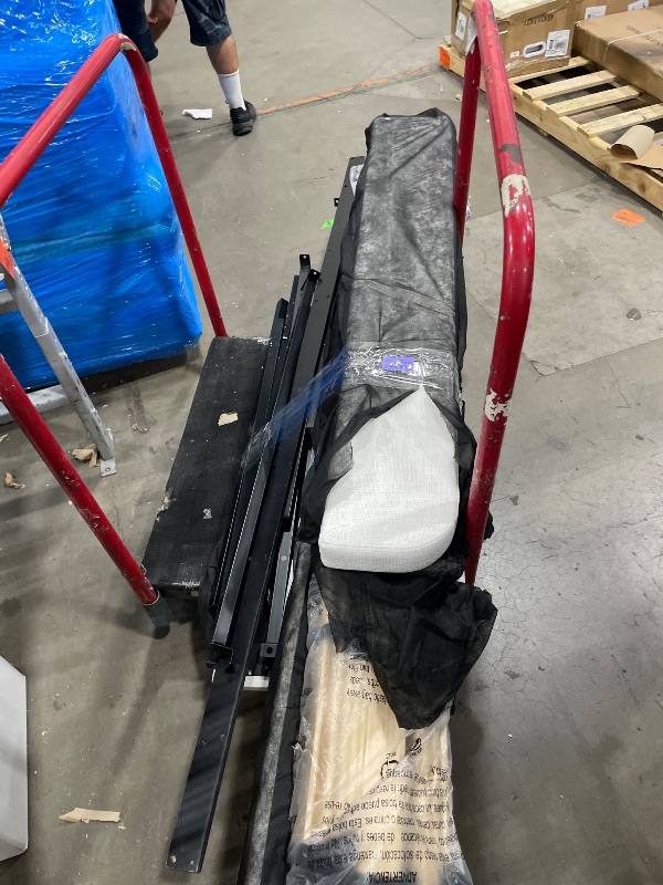 View 4 of *** PARTIAL SET *** Ball & Cast California King Size Bed Frame,Upholstered Platform Bed with 54" Wingback Headboard & Solid Wood Legs, No Box Spring Needed, Free Noise, Easy Assembly,Textured Ivory