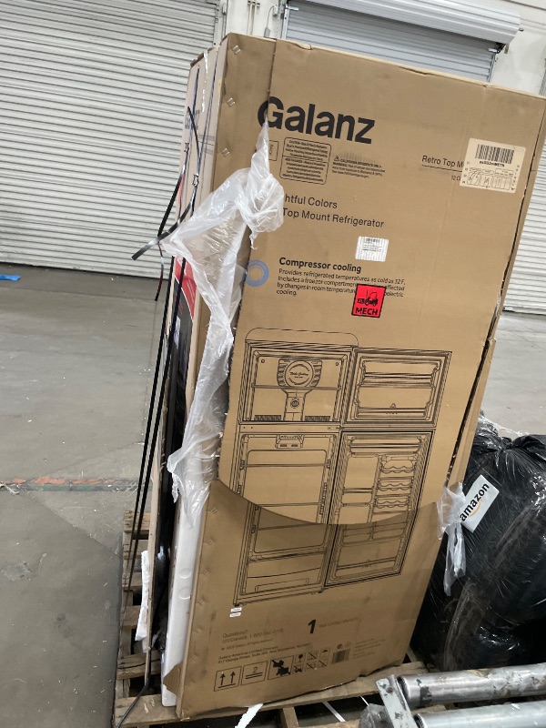 View 2 of **Trailer Pick UGalanz GLR12TRDEFR Refrigerator, Dual Door Fridge, Adjustable Electrical Thermostat Control with Top Mount Freezer Compartment, Retro Black, 12.0 Cu Ft