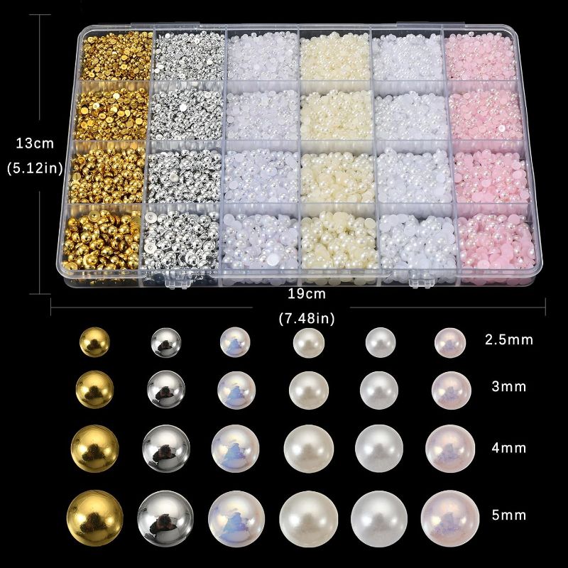 View 1 of 10000 Pcs Nail Pearls for Nail Art 6 Colors Flat Back Pearls for Crafting
