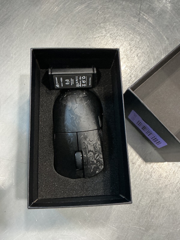 Photo 1 of [UNTESTED] ATTACK SHARK R11 Ultra 8K Carbon Fiber Wireless Gaming Mouse with 42000DPI-PAW3950 MAX Sensor-49g Lightweight,Nordic 52840 MCU Chip,Wired/BT/2.4Ghz Programmable,RGB Coiled Cable for PC(Black Ink+Tape)