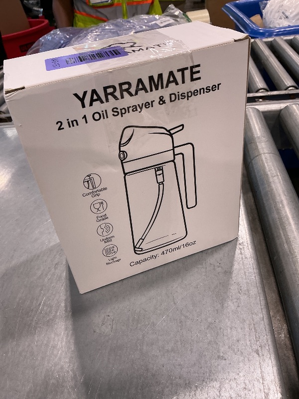 Photo 1 of [MINOR DAMAGE] YARRAMATE 1PCS 16oz/470ml Oil Sprayer for Cooking with Stickers, Food-Grade 2 in 1 Olive Oil Dispenser Bottle for Kitchen, Premium Dark AmberGlass Oil Bottle for Air Fryer, BBQ (Black & White)