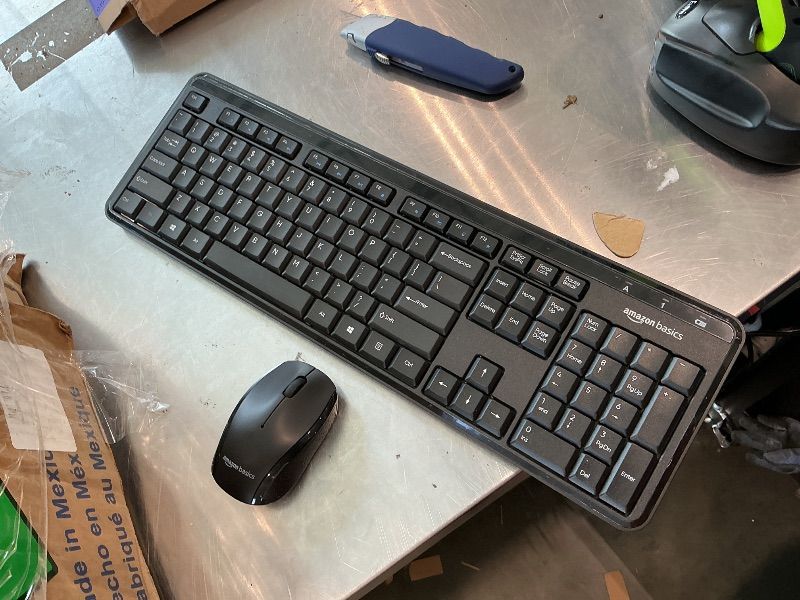 Photo 1 of [Missing Receiver] Amazon Basics 2.4GHz Wireless Keyboard and Mouse Combo Set, Quiet and Compact US Layout, Plug and Play, Unifying USB Receiver, Black