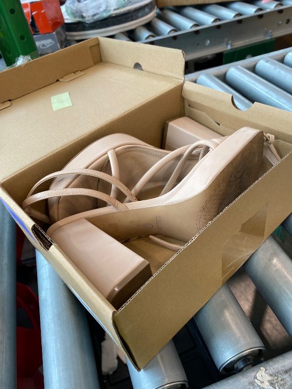 Photo 1 of [MAJOR USAGE] [DIRTY] CELLENZ Women Chunky High Heels: Platform Comfortable Casual Block Heels - Nude Open Square Toe Heel Sandals - Strappy Classic Heels Formal Event Size 8.5