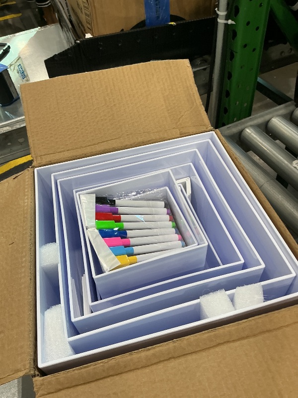 Photo 1 of 10 Pcs Buffet Risers with Mini Sign and Maker Serving Tongs Cake Cutter, White Acrylic Food Display Stands for Buffet Table Party Catering Dessert Nesting Cube Boxes with Hollow Bottoms (10",9",8",7",6",5",5",4",4",3")