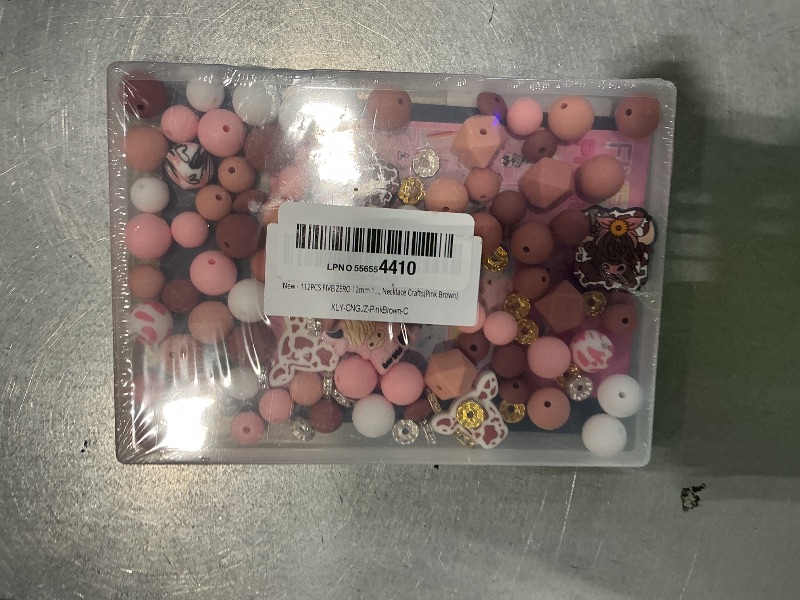 Photo 1 of 112PCS FIVEIZERO 12mm 15mm Cow Focal Silicone Beads for Keychain Making, Round, Lentil, Hexagonal, Print, 10mm Rhinestone Rondelle Spacers Beads for Bracelet, Pens, Necklace Crafts(Pink Brown)