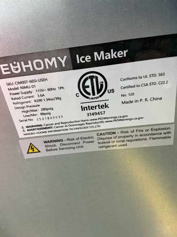 Photo 1 of [See Live Photos & Notes] EUHOMY Under Counter Nugget Ice Maker Machine, 66Lbs/Day, Bulit-in Freestanding Ice Maker with Gravity Drainage, Self-Cleaning & 24H Timer Ice Machine, for Home Use(Silver) BOX TATTERED BRAND NEW ITEM NEVER OPEN OPEN FOR PICTURE 
