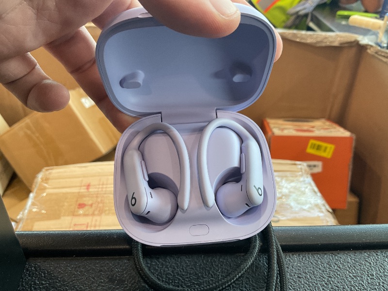 Photo 1 of [Case doesn’t charge, headphones do work though] Beats Powerbeats Pro 2 - Wireless Noise Cancelling Workout Earbuds with Secure- Fit Earhooks, Up to 45-Hour Battery with Charging Case, Sweat & Water Resistant, Heart Rate Monitoring - Hyper Purple