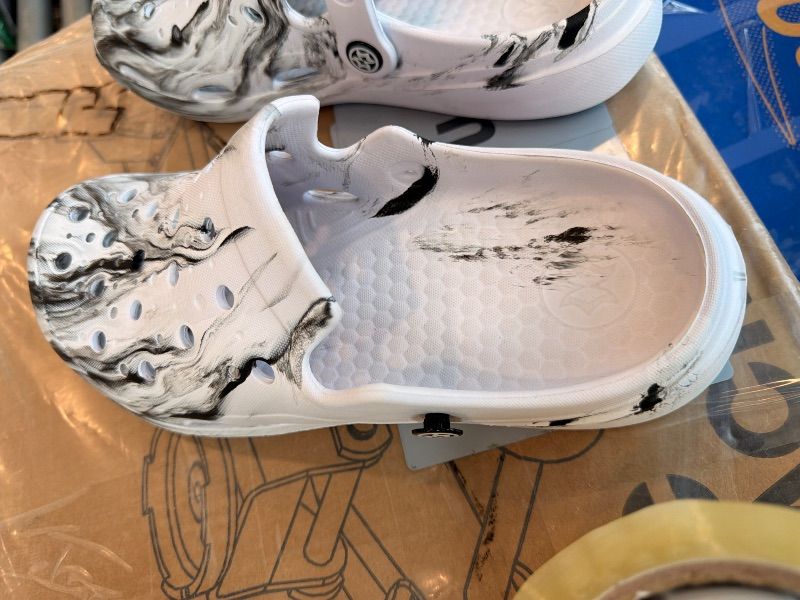 Photo 1 of [left crock missing strap] asGaatpot Mens Womens Garden Clogs Shoes with Arch Support Unisex Gardening Slip on Sandals Beach Slippers Shoes Clog White,9.5-10.5 Women/8-9 Men