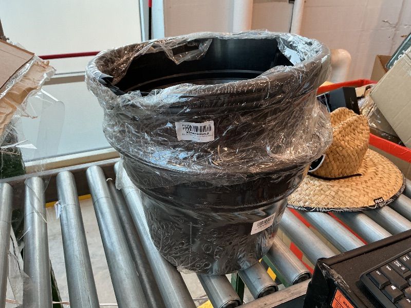 Photo 1 of [side is slightly broken off] Plant Planters Pots Set of 4 Pack 16 Inch?Large Plastic Flower Pot For Indoor Plants With Drainage Holes & Trays, Resin Decorative Container Sets With Saucer For House Outdoor Garden Plant Copper