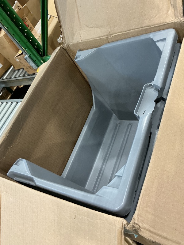 Photo 1 of **2 Major dame bins**IRIS USA Open Front Storage Bins, Large - 3 Pack, Heavy Duty Garage Storage, Stackable Storage Bins, Tools Hose Household Product Sporting Goods, Wide Open Front, Interlocked Secure Stacking, Gray