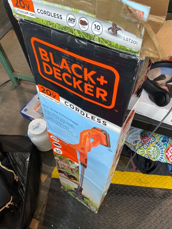 Photo 1 of [MISSING CHARGER] BLACK+DECKER 20V MAX Weed Wacker Cordless String Trimmer Edger Lawn Tool, 10-Inch Electric Weed Eater with Automatic Feed Spool, Ergonomic, Battery and Charger Included (LST201)
