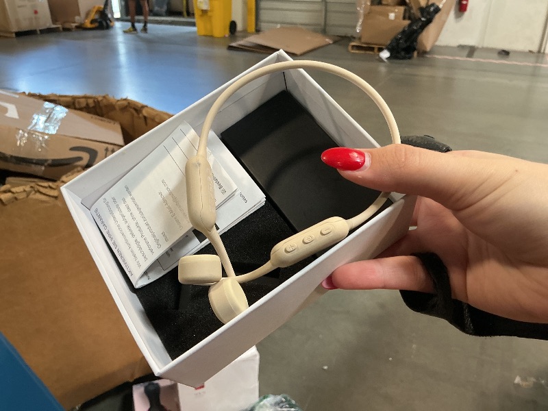 Photo 1 of *** MISSING CHARGER*** Roujune Bone Conduction Headphones IPX8 Waterproof Swimming Headphones Open Ear Headphones with MP3 Mode 32GB Memory 8H Playtime Bluetooth 5.4 Ear Buds Secure Fit for Running and Fitness (Apricot)