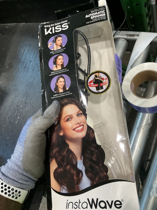 Photo 1 of [Doesn’t Curl] Kiss Instawave Deluxe Automatic Curling Iron, Black & White, 1" Curling Wand, 2-Way Self-Rotating Ceramic Ionic Hair Curler for Loose or Tight Curls, Dual Heat Settings up to 420°F, Tangle Prevention