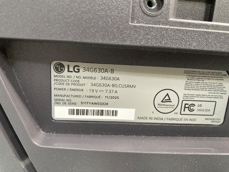 Photo 1 of *****non-returnable, non-refundable, for parts only*******LG 34G630A-B 34-Inch Ultragear WQHD (3440 x 1440) Curved Gaming Monitor, 240Hz, 1ms, FreeSync Premium, DisplayHDR 400, Built-in Speaker, HDMI, DisplayPort, USB Type-C, Tilt/Height/Swivel Stand, Bla