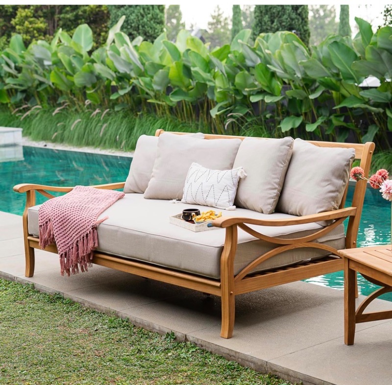 View 1 of ***** SIMILAR PRODUCT***** Cambridge Casual Haley Teak Wood Outdoor Sofa Daybed with Beige Cushion, 3-Seater Daybed with Removable Cover Cushion, 750 LBS, Sofa Daybed Perfect for Sunroom, Backyard, Poolside, or Porch