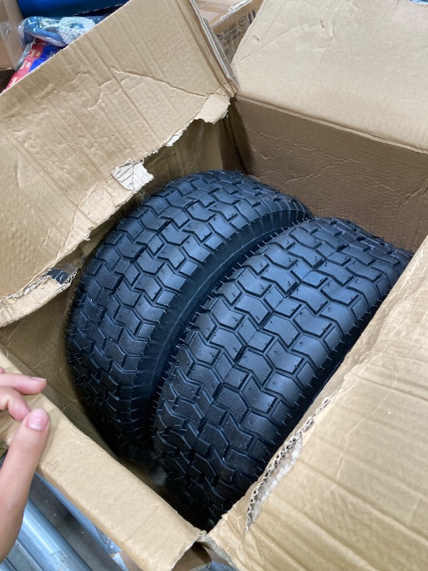 Photo 1 of **damaged**GICOOL 16x6.50-8 Riding Lawn Mower Rubber Tire and Wheel, 2 Pcs Replacement 16x6.5-8nhs Garden Tractor Lawnmower Tyre, Bearing Bore 3/4" & 5/8", 3"-4.5" Centered Hub