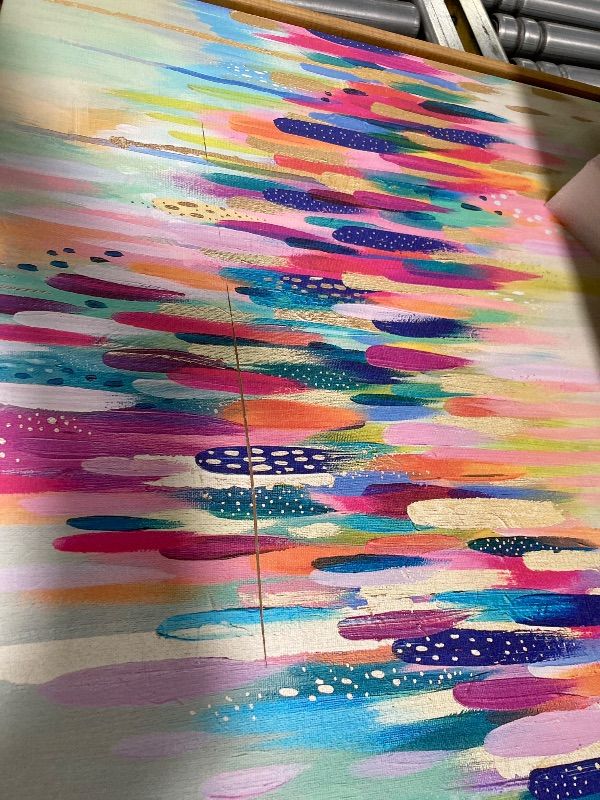 Photo 1 of ***BOX CUT TEAR ACROSS PICTURE****Kate and Laurel Sylvie Brushstroke 154 Framed Canvas Wall Art by EttaVee, 22x22 White, Modern Abstract Colorful Fun Art for Wall