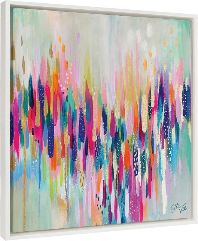 Photo 1 of ***BOX CUT TEAR ACROSS PICTURE****Kate and Laurel Sylvie Brushstroke 154 Framed Canvas Wall Art by EttaVee, 22x22 White, Modern Abstract Colorful Fun Art for Wall