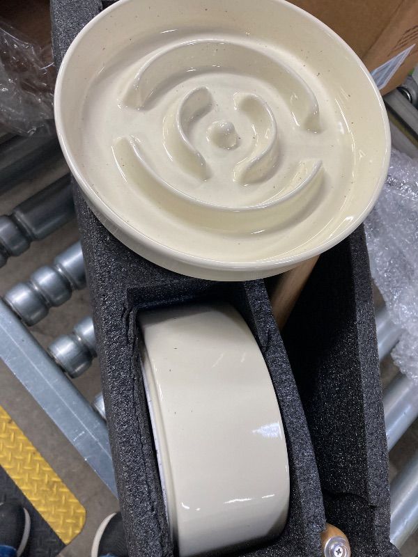Photo 1 of ***DAMAGE-ONE BROKEN LEG***SELLING AS IS *** Havniva 8.2” Raised Slow Feeder Dog Bowls Set, 1.6 Cups Ceramic Slow Feeder Dog Bowl and 7.3” Dog Water Bowl with Elevated Wooden Stand Puzzle Dog Food Bowl for Medium Dogs Anti-Gulping & Anti-Choking