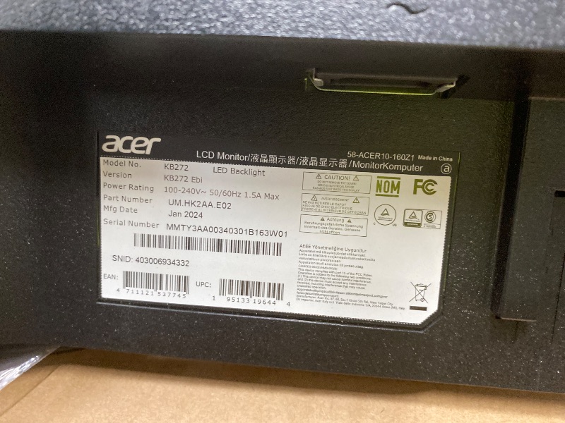 Photo 1 of ********broken*******.Acer KB272 EBI 27" IPS Full HD (1920 x 1080) Zero-Frame Gaming Office Monitor | AMD FreeSync Technology | Up to 100Hz Refresh | 1ms (VRB) | Low Blue Light | Tilt | HDMI & VGA Ports,Black