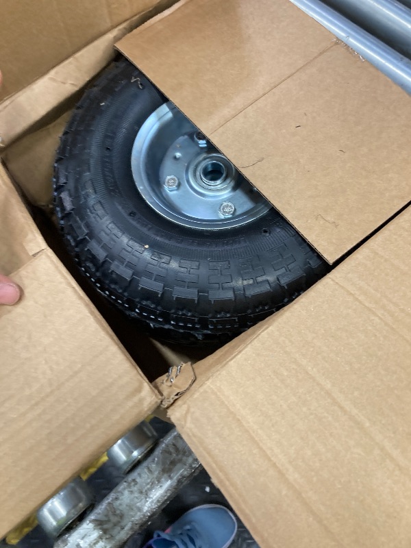 Photo 1 of (2 Pack) RRQ 10 Inch Pneumatic Wheel 4.10/3.50-4 Tire, 10" Pneumatic Wheels with 5/8" Bearings,2.2" Offset Hub for Garden Cart, Hand Truck, Lawn Cart, Mower