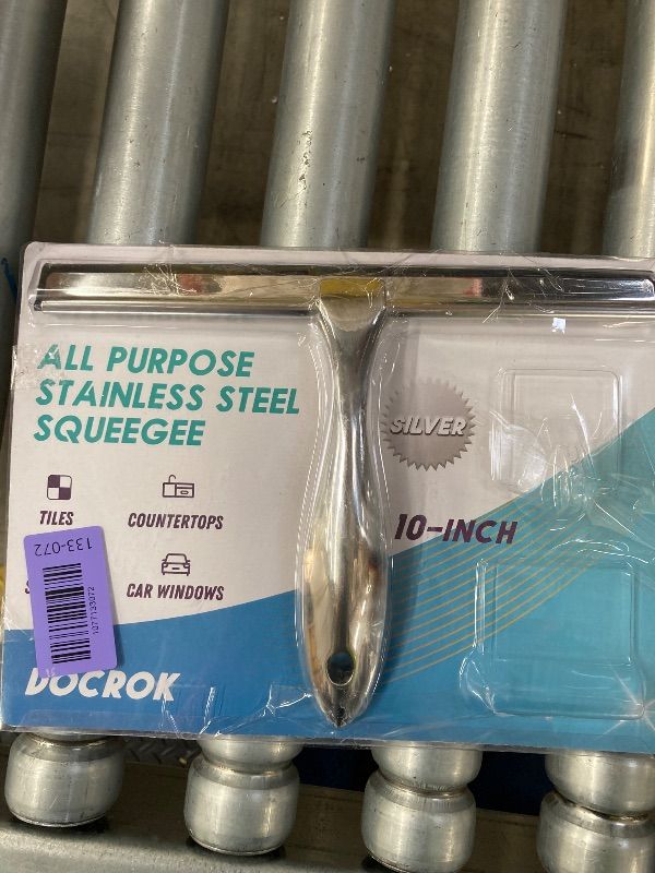 Photo 1 of ***MISSING PIECES -SELLING AS IS *** All-Purpose Stainless Steel Shower Squeegee for Shower Glass Door with 2 Adhesive Hooks, Bathroom Cleaner Tool Household Window Mirror Squeegee , Cleaning Tile Wall, Car, 10 Inch Silver