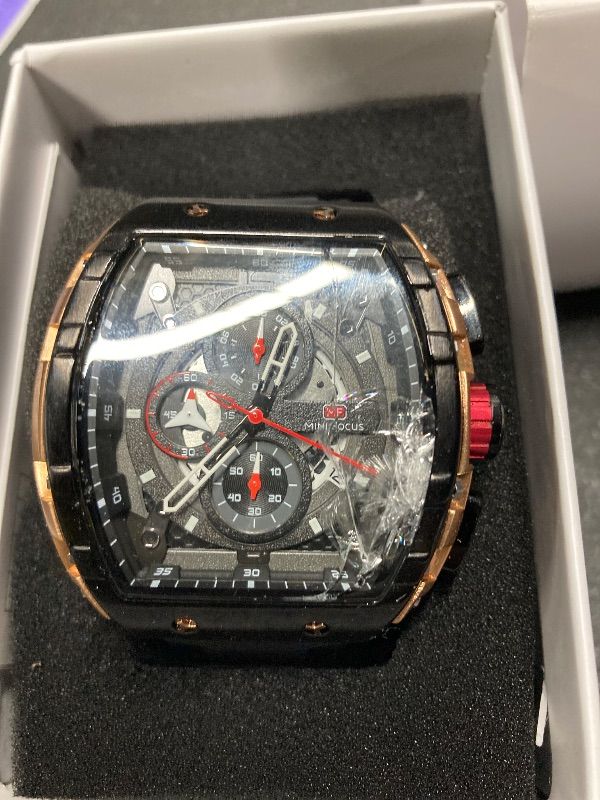 View 2 of *****The screen is broken in the corner; look at the photo***Mini Focus Unique Men Watches Casual Outdoor Wrist Watch (Chronograph/Waterproof/Super Luminous/Calendar) Soft Silicon Band Fashion Cool Watches for Men (Black & Golden)