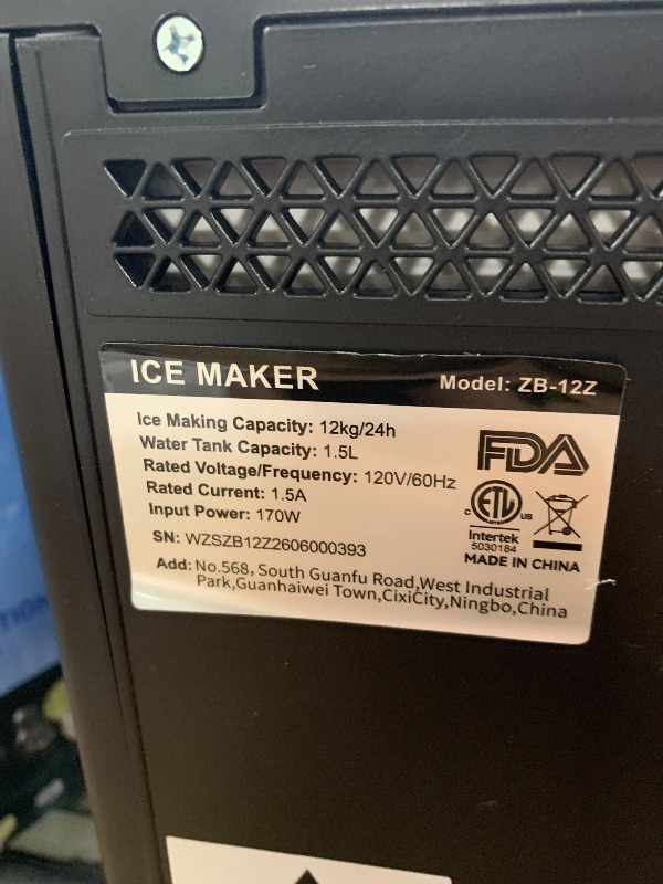 Photo 1 of ** NON FUNCTIONAL ** 8/8 SOLD AS PARTS// FINAL SALE***
Countertop Ice Makers Machine, Portable Ice Machine Producing 9 Ice Cubes Within 6 Mins, Bullet Ice Available in Two Sizes(S/L), Compact Mini Ice Maker Appliance for Home Kitchen Camping (Soot)