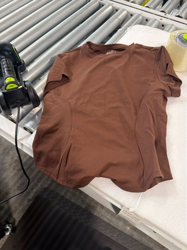 Photo 1 of **See Clerk Notes**GYM RAINBOW Short Sleeve Workout Shirts for Women, Cropped Workout ***Tops Slim Fit **Athletic Running Gym Yoga Top Tee(#1 Roasted Brown,Medium)