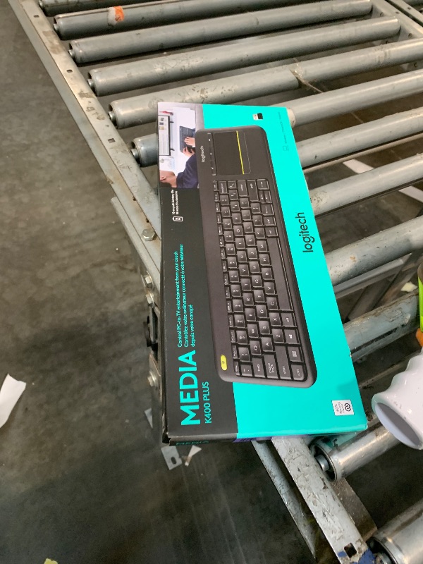 Photo 1 of ***BROKEN, SOLD FOR PARTS*** Logitech K400 Plus Wireless Touch TV Keyboard with Easy Media Control and Built-in Touchpad, HTPC Keyboard for PC-Connected TV, Windows, Android, ChromeOS, Laptop, Tablet - Black