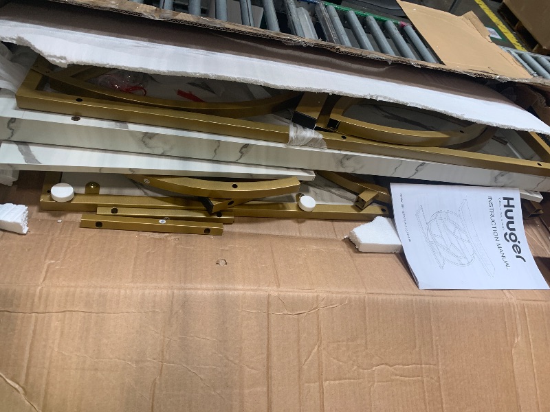 Photo 1 of **** COSMETIC DAMAGE*** Huuger 41.3 Inch Entryway Table with Marble Top, Modern Console Sofa Table, Accent Table with Shelves, for Entry, Hallway, Entrance, Foyer, O-Shaped Metal Frame, White Marble & Gold