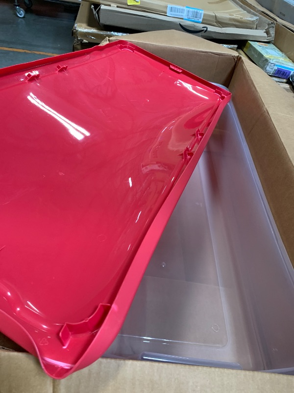 Photo 1 of **ONE PC*HOMZ Holiday Plastic Storage Container, 41 Quart, Red, 2 Count
