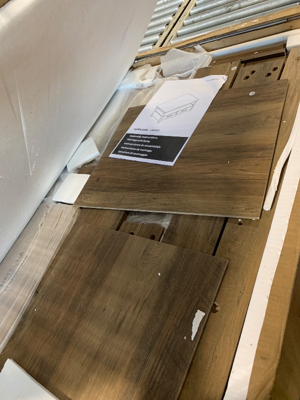 Photo 1 of **** SIMILAR ITEM*** LINSY HOME Farmhouse Coffee Table with Storage, Wood Coffee Table for Living Room, Open Display Area and Storage Drawers with Metal Handles, Chic Style with Curved Base. Oak and Brown
