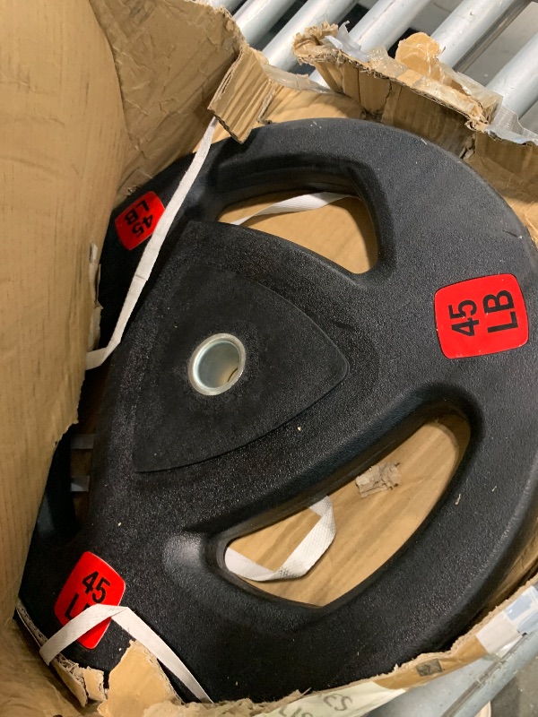 Photo 1 of ****ONLY ONE PLATE OF 45lbs***Fitvids 1 Inch Standard Weight Plates, 2x 45 LB Plates for Home Gym Strength Training, Triple-handle Design