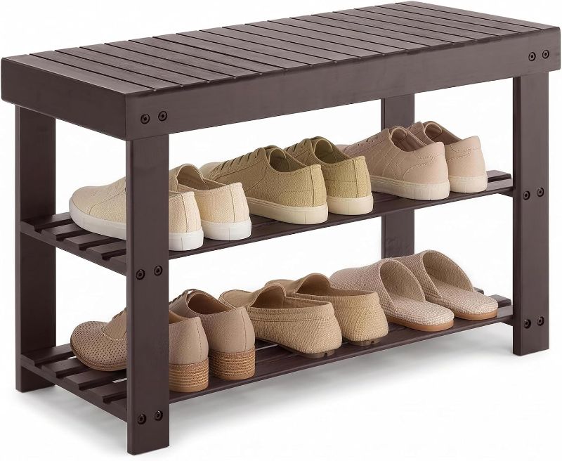 Photo 1 of ***FACTORY SEALED***
Shoe Rack Bench, 3-Tier Bamboo Shoe Organizer, Wooden Entryway Storage Bench, 286 lb Load Capacity, 11.2x27.6x17.9 Inches, for Entryway Bathroom Bedroom Balcony, Brow