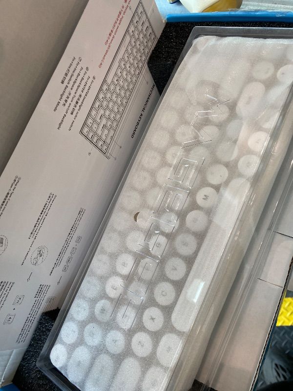 Photo 1 of ***MISSING MOUSE*** ***NOT IN ORIGINAL PACKAGING*** MIKIBY i68 Wireless Keyboard and Mouse Combo, Retro Typewriter Style Keyboard with Round Keycaps, 2.4GHz Connection with Computer PC Desktops Laptop WindowsxP/7/8/10 (Yellow)