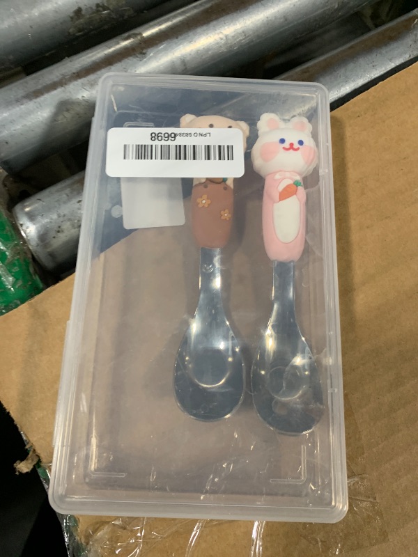 Photo 1 of Stainless Steel Kids Spoon Set with Storage Box, Animal Shaped Silicone Handle, BPA Free Portable Travel Utensils, Perfect Children's Day Gift for Kids Ages 3-6