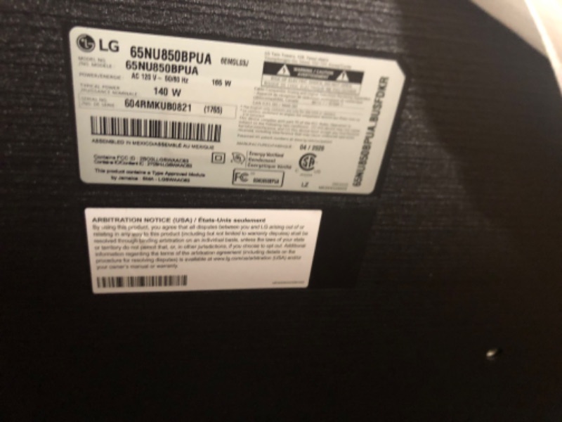 View 5 of ****CHECKED  7/10 - AS IS/NO RETURNS - SALE FINAL - FOR PARTS ONLY****LG 65-Inch Class Nano AI 4K NU85 Series Smart TV w/AI Sound Pro, HDR10, AI 4K Super Upscaling, Filmmaker Mode, Wow Orchestra, Compatible with Alexa (65NU850BPUA, 2026)