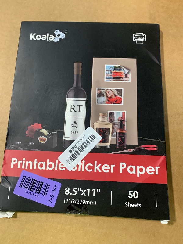 Photo 1 of (50 Sheets) Koala Glossy Sticker Paper for Inkjet Printer, Printable Sticker Paper White, 8.5x11 Inch Self-Adhesive Photo Sticker Printer Paper