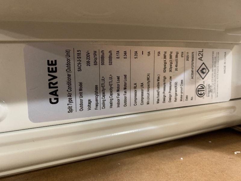 Photo 1 of ***9000 BTU*** Garvee 18000 BTU Mini Split Air Conditioner,19 SEER2 Ductless Inverter AC w/ 230V, Cool Up to 1250 Sq. Ft with Heat Pump System,White