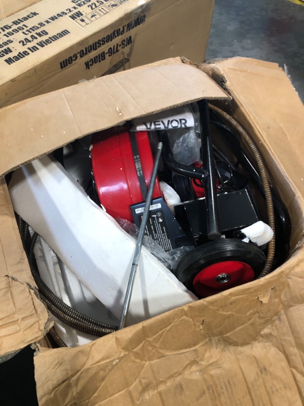 Photo 1 of ****CHECKED  7/12 - AS IS/NO RETURNS - SALE FINAL - FOR PARTS ONLY****VEVOR Drain Cleaner Machine 100 FT x 1/2 Inch, Auto Feed Sewer Snake Auger on Wheels, Portable Drain Cleaning Machine with 4 Cutters & Air-activated Foot Switch for 2" to 6" Pipes