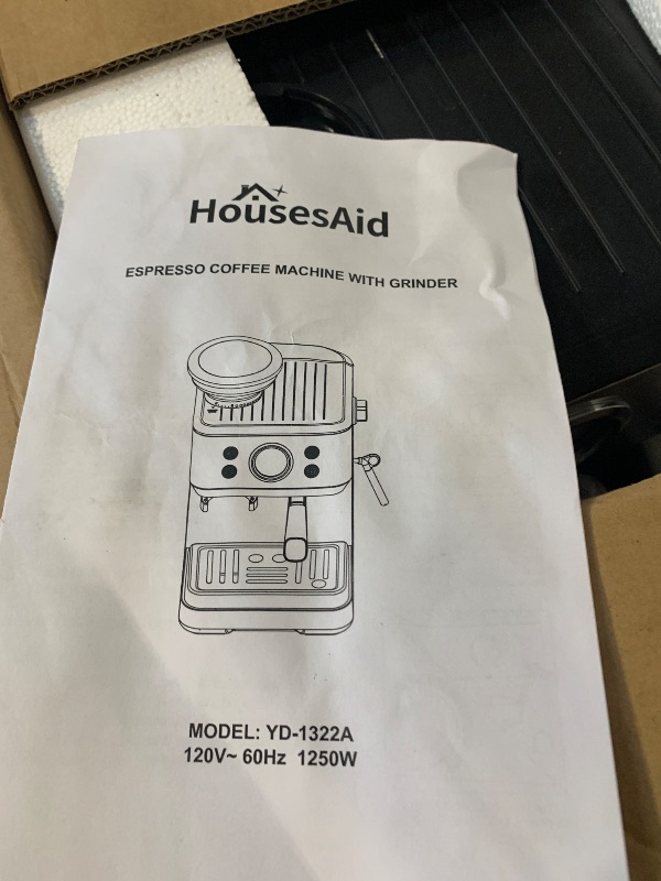Photo 1 of ***NOT WORKING**** HousesAid 20 Bar Espresso & Coffee Maker with Built-in Grinder (12 Levels) - 1050W Stainless Steel Espresso Machine with Milk Frother, 1.6L Tank & Push-Button Control