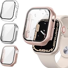 Photo 1 of [3 Pack] Case for Apple Watch Series 9/8/7 45mm Screen Protector with Ultra-Thin Tempered Glass, Full Coverage Anti-Scratch Hard Face Cover for iWatch 45 mm