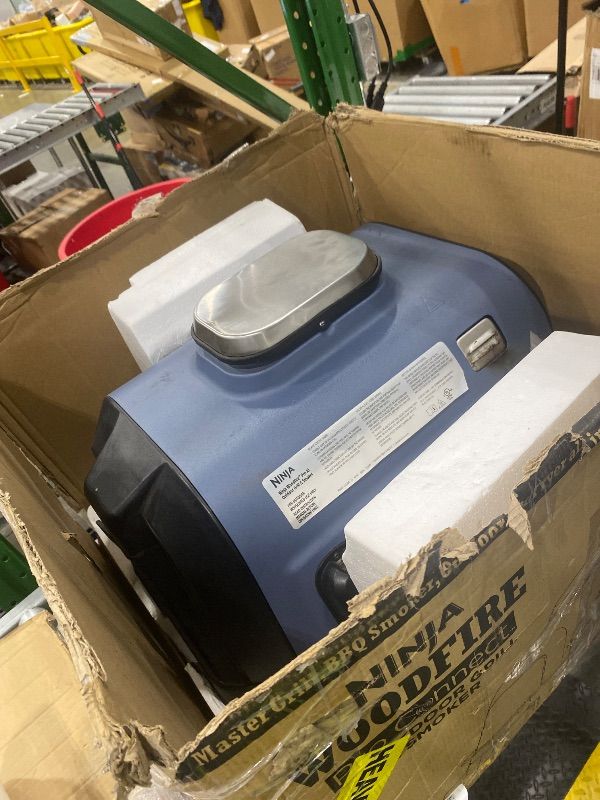 Photo 1 of [HEAVILY USED] [ MISSING MAIN FOOD TRAY] [DAMAGED/ILLEGIBLE CONTROLS] Ninja Woodfire Pro Connect XL Outdoor Grill & Smoker | Bluetooth, App Enabled | 7-in-1 Grill, BBQ Smoker, Outdoor Air Fryer | Woodfire Technology | Built-In Thermometer | Blue & Gold| O
