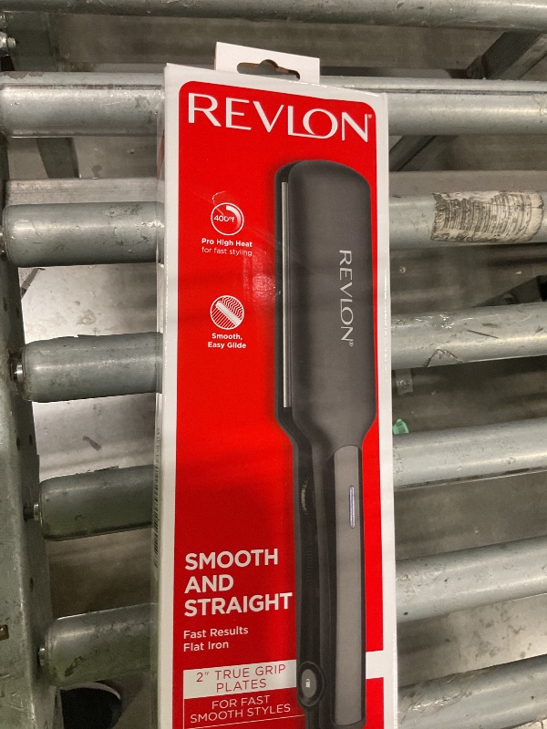 Photo 1 of ** DAMAGE REFER TO PHOTOS *** REVLON Ceramic Coated 2" Flat Iron - Fast Heating Hair Straightener for Quick and Smooth Results, Plus Travel Friendly (Black)