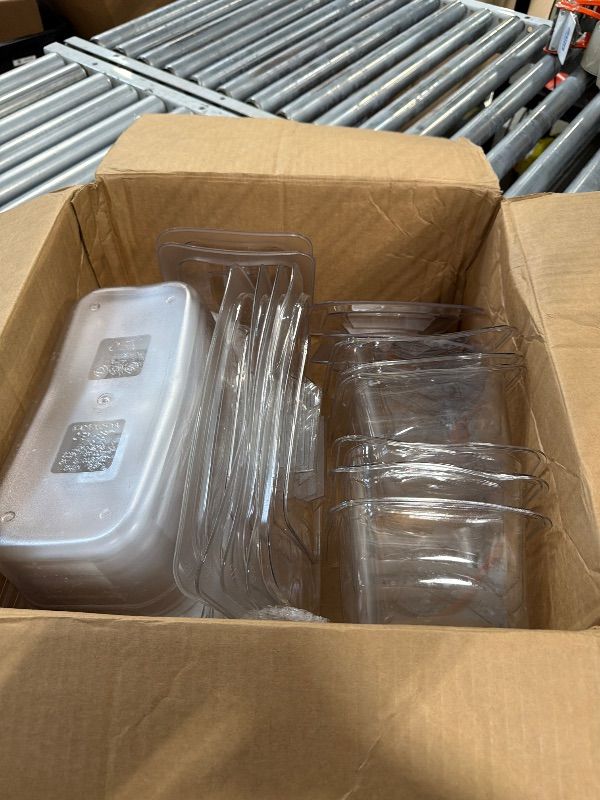 Photo 1 of ***DAMAGED AND WARPED*** Sliner 10 Pack Plastic Clear Food Pans with Lids, Stackable and Freezer Safe Commercial Food Storage Containers for Fridge Salad Polycarbonate(4" 1/3+1/6 Set)